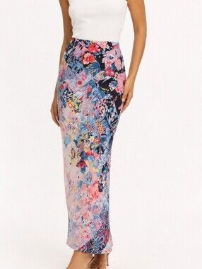 Citron Santa Monica Floral Print Maxi Skirt Size Small 100% Silk Garden Party
